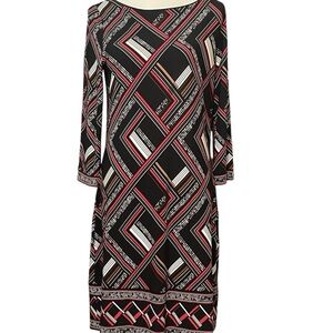 White House Black Market Sheath Dress in Black and White with Long Sleeves